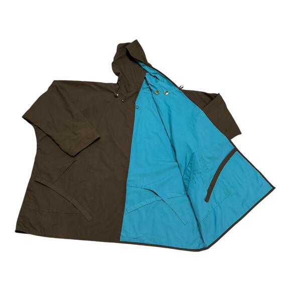 Vintage Japanalia by Eiko Sakai reversible hood coat green blue size M oversized - Picture 3 of 16